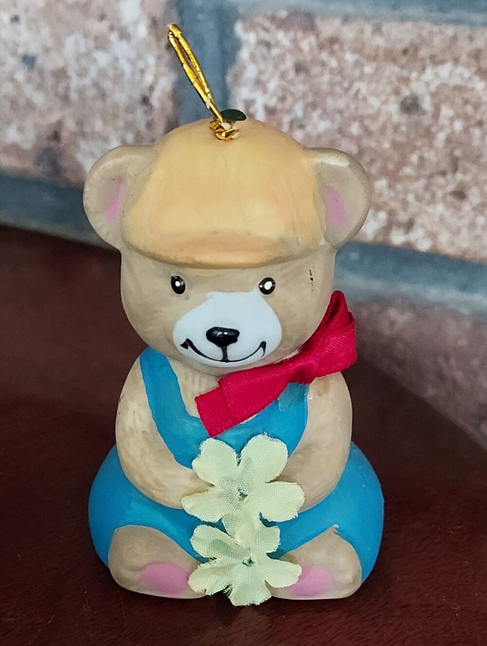 Giftco Porcelain Bell Ornament Bear With Flowers Red Bow Holiday Taiwan